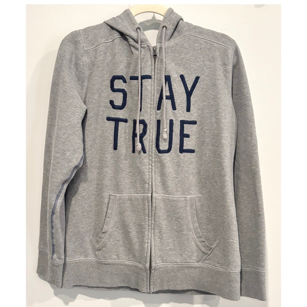 Life is Good Hoodie Jacket Women Stay True Graphic Zip Up Gray Large Comfy 20938